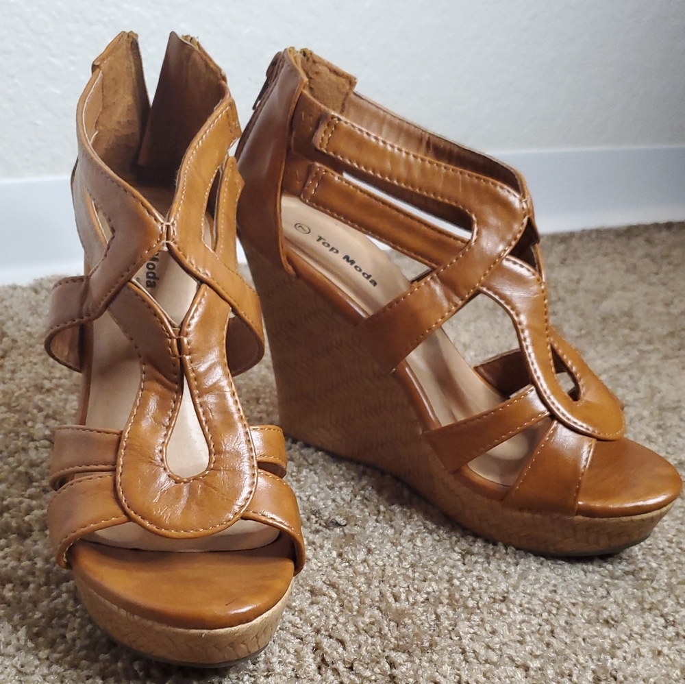 Cute dark tan wedge shoes
